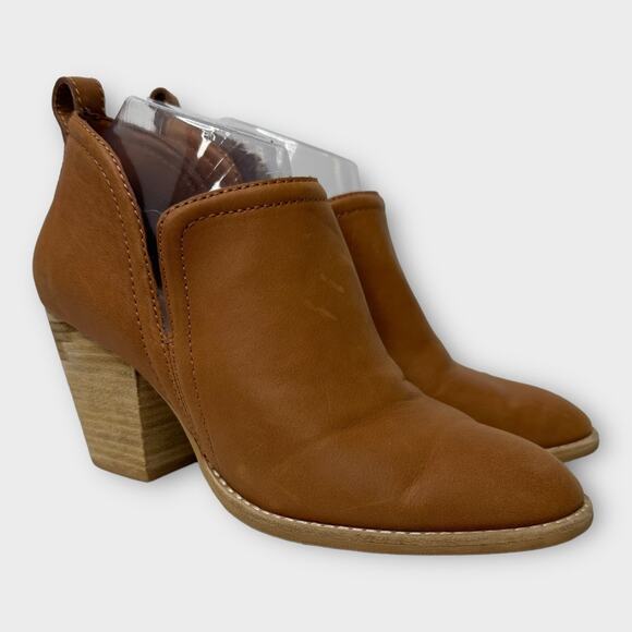 Jeffrey Campbell Womens size 8 Rosalee Tan Leather Bootie Western Stacked Block - Picture 1 of 14